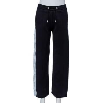 Pre Owned Kenzo Black Neoprene Logo Tape Detail Wide Leg Track Pants XS