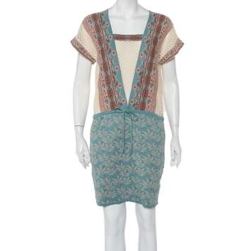 مملوكة مسبقًا Kenzo Blue Floral Jacquard Knit & Pointelle Paneled Oversized Dress S