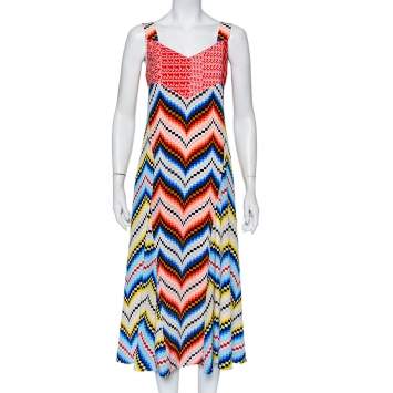 مملوكة مسبقًا Kenzo Multicolor Printed Chiffon Sleeveless Midi Dress L