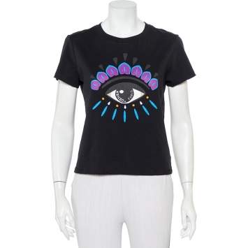 Pre Owned Kenzo Black Eye Embroidered Cotton Crewneck T-Shirt M