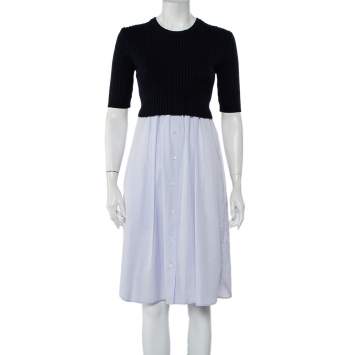 مملوكة مسبقًا Kenzo Two Tone Knit & Cotton Paneled Dress S