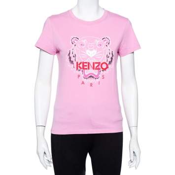 Pre Owned Kenzo Pink Bleached Tiger Printed Cotton Crewneck T-Shirt M