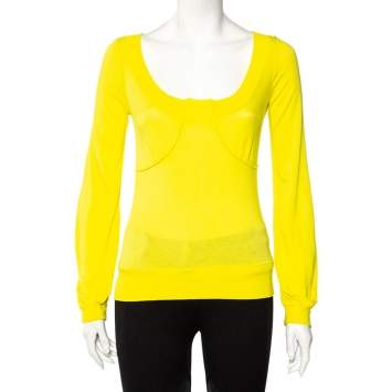 Pre Owned Kenzo Yellow Knit Scoop Neck T-Shirt S