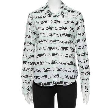 Pre Owned Kenzo White Palm Tree Printed Cotton Button Front Shirt M