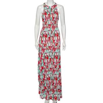 مملوكة مسبقًا Kenzo Multicolor Block Flower Printed Jersey Overlay Detail Maxi Dress L