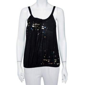 مملوكة مسبقًا Kenzo Black Embellished  Silk Knit Tank Top S