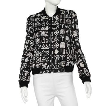 Pre Owned Kenzo Black Tribal Jacquard Zip Front Bomber Jacket M