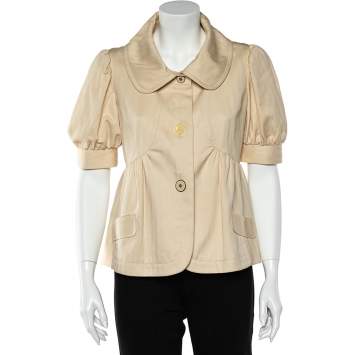 Pre Owned Kenzo Cream Linen Puffed Sleeve Gathered Jacket M 