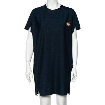 مملوكة مسبقًا Kenzo Navy Blue Cotton Tiger Logo Detail T-Shirt Dress M 