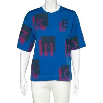 Pre Owned Kenzo Blue Logo Print Cotton Crew Neck T-Shirt S