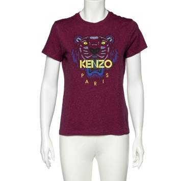 Pre Owned Kenzo Magenta Tiger Printed Cotton Crew Neck T-Shirt M