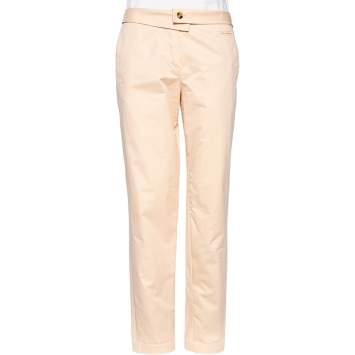 Pre Owned Kenzo Peach Cotton Back Buckle Detailed Formal Trousers M
