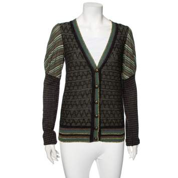 Pre Owned Kenzo Multicolor Patterned Lurex Wool Knit Button Front Cardigan S