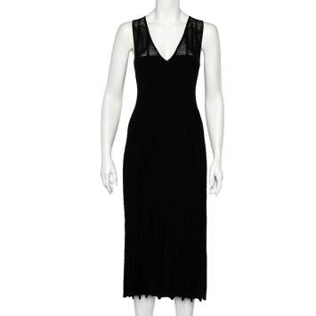 مملوكة مسبقًا Kenzo Black Knit Cut-Out Detail Pleated Midi Dress S