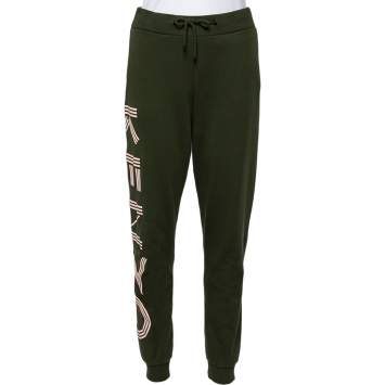 Pre Owned Kenzo Dark Green Logo Print Jersey Jogging Pants S