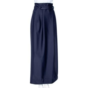 Pre Owned Kenzo Navy Blue Synthetic Buckle Front Detailed Pleated Skirt M