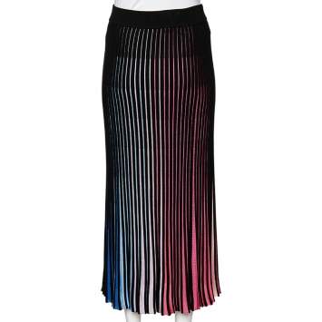 Pre Owned Kenzo Multicolor Rib Knit Midi Skirt XL