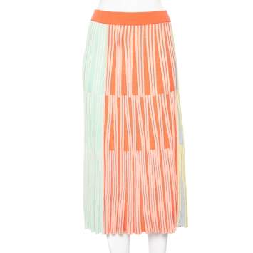 Pre Owned Kenzo Multicolor Striped Rib Knit Midi Skirt M