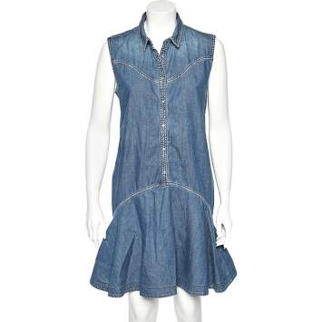 Pre Owned Kenzo Indigo Denim Ruffle Bottom Sleeveless Dress M