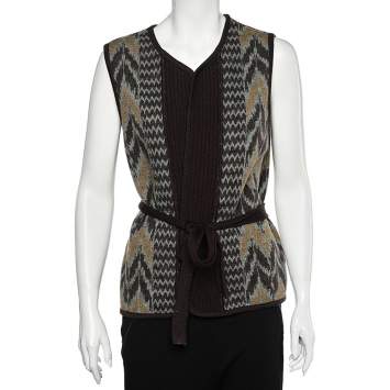 Pre Owned Kenzo Multicolor Wool Belted Open Front Cardigan XL