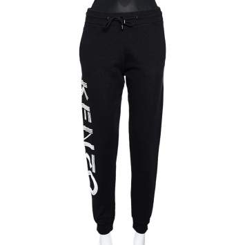 Pre Owned Kenzo Black Logo Printed Knit Joggers S
