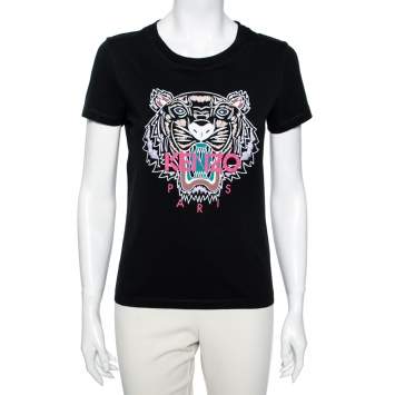 Pre Owned Kenzo Black Cotton Tiger Printed Short Sleeve T-Shirt S