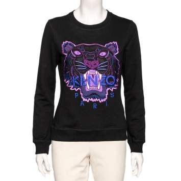 Pre Owned Kenzo Black Cotton & Lurex Embroidered Tiger Crewneck Sweatshirt M