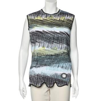 Pre Owned Kenzo Blue Neoprene Printed Sleeveless Oversized Top M