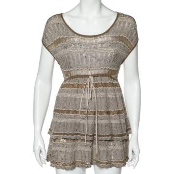 Pre Owned Kenzo Beige Wool & Mohair Tiered Mini Dress S