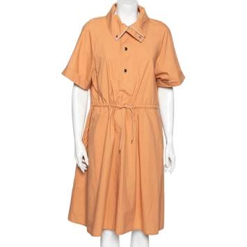 Pre Owned Kenzo Orange Cotton Drawstring Waist Tie Detail Shirt Dress S