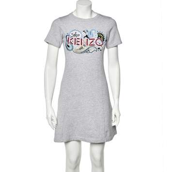 Pre Owned Kenzo Grey Mélange Paisley Embroidered Flared Dress XS