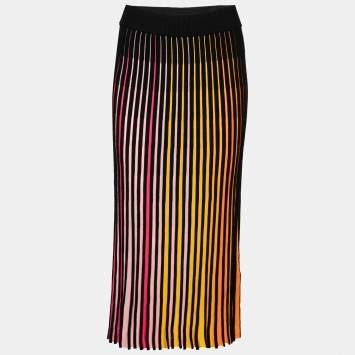 Pre Owned Kenzo Black Knit Rainbow Pleated Midi Skirt M