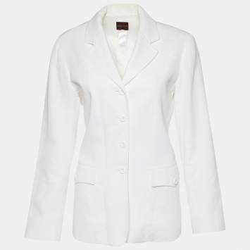 Pre Owned Kenzo Cream Textured Cotton Long Sleeve Blazer M