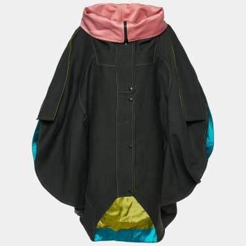 Pre Owned Kenzo Military Green Embroidered Embellished Wool Cape Jacket S