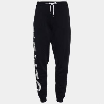 Pre Owned Kenzo Black Terry Knit Logo Print Joggers L