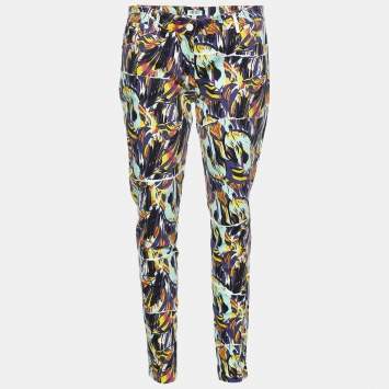 Pre Owned Kenzo Multicolor Printed Stretch Cotton Tapered Jeans Waist: 33"