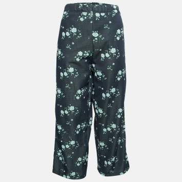 Pre Owned Kenzo Navy Blue Floral Embroidered Side Logo Tape Pants XL