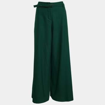 Pre Owned Kenzo Green Wool Wide Leg Trousers XL