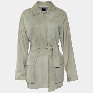 Pre Owned Kenzo Light Green Suede Belt Detail Coat M