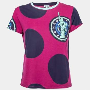 Pre Owned Kenzo Magenta Logo Printed Short Sleeve T-Shirt S