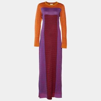 Pre Owned Kenzo Multicolor Patterned Knit Long Sleeve Dress L