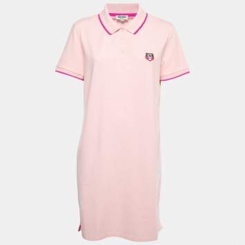 Pre Owned Kenzo Pink Cotton Pique Logo Patch Detailed Short Sleeve Polo Dress XL