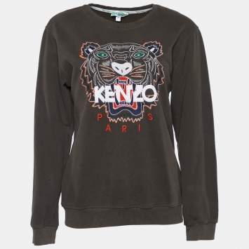 Pre Owned Kenzo Military Green Tiger Embroidered Cotton Crewneck Sweatshirt XXL