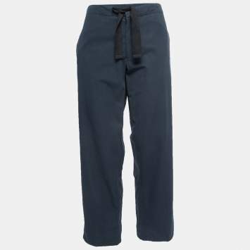 Pre Owned Kenzo Navy Blue Cotton Drawstring Pants M