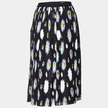 Pre Owned Kenzo Black Floral Printed Crepe Midi Skirt M