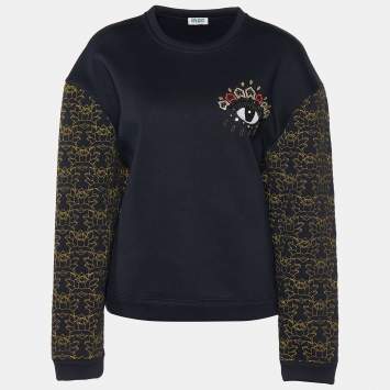 Pre Owned Kenzo Black Knit Eye Embellished Embroidered Sleeve Jumper S
