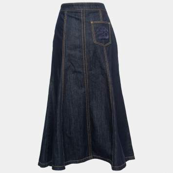 Pre Owned Kenzo Blue Dark Wash Denim Maxi Skirt L