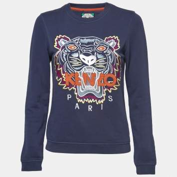 Pre Owned Kenzo Navy Blue Cotton Tiger Motif Embroidered Sweatshirt S