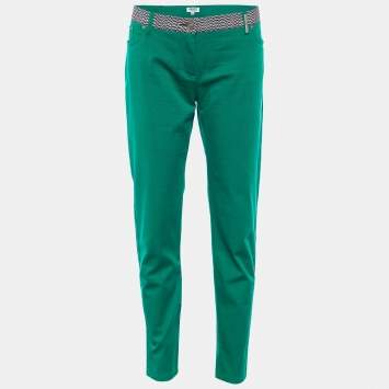 Pre Owned Kenzo Green Cotton Contrast Waist Band Trousers L