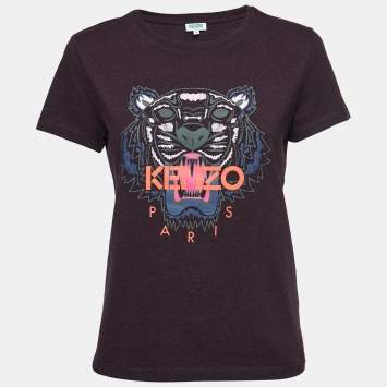 Pre Owned Kenzo Deep Purple Cotton Tiger Motif Print T-Shirt M